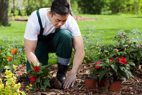 Team managing landscaping work safely in changing weather conditions